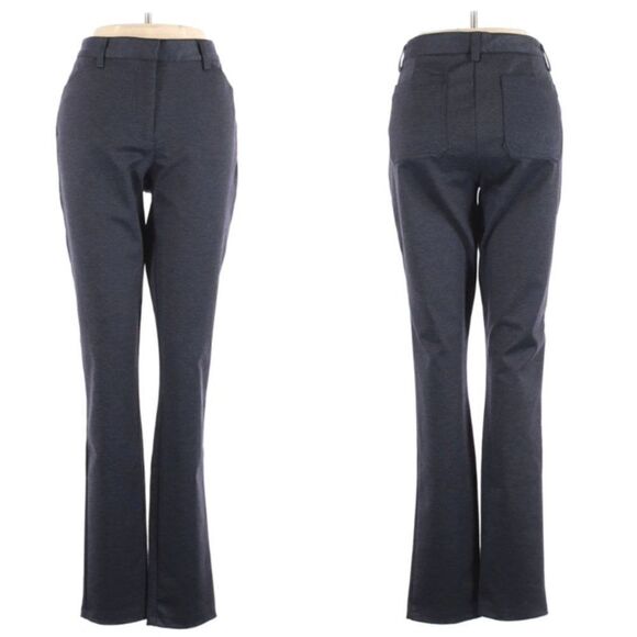 Andrew Marc Navy Gray Flecked High-rise Tapered Leg Flat Front Dress Pants Sz 8 - Picture 1 of 9